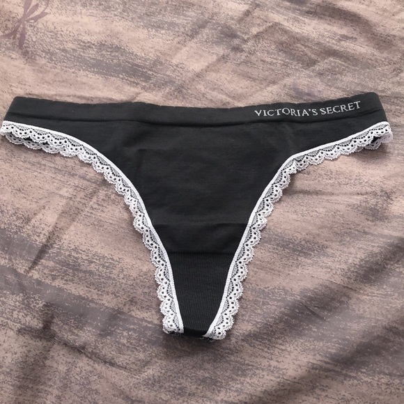Victoria’s Secret thongs. Large. Purple and dark gray. Two thongs. Gray one NWOT - Picture 2 of 7
